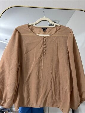 Ann Taylor Tan Button-Front Peasant Blouse